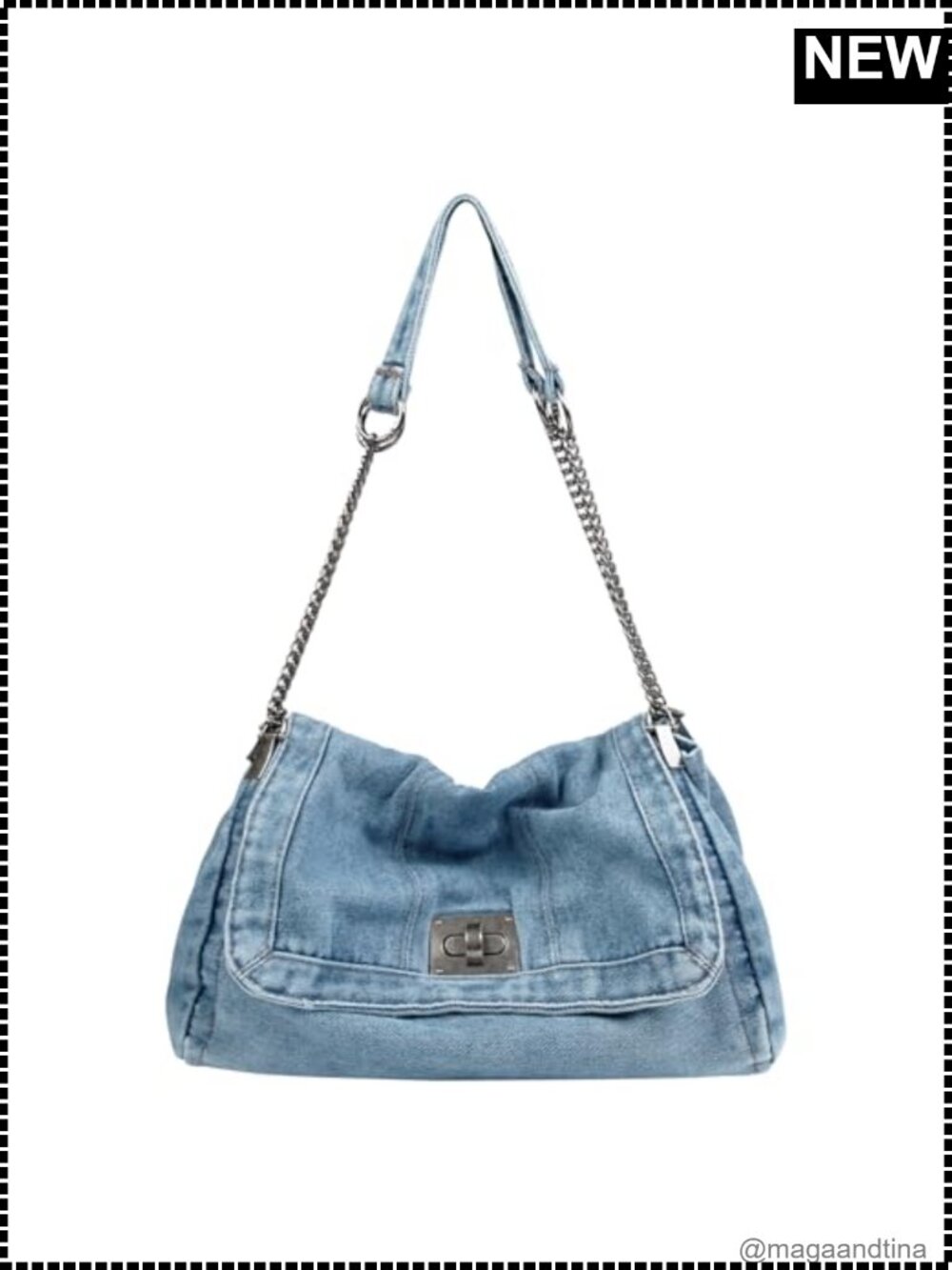 Denim Tote Bag Adjustable Chain Shoulder Crossbody Hobo Purse